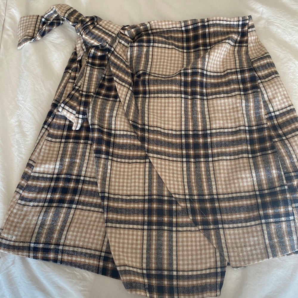 Plaid wrap mini skirt